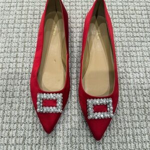 J.Crew Red Satin Flats with Crystal Embellishment